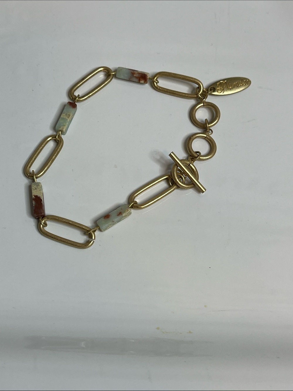 Plunder Gold-Tone Link Bracelet with Green and Rust Accents